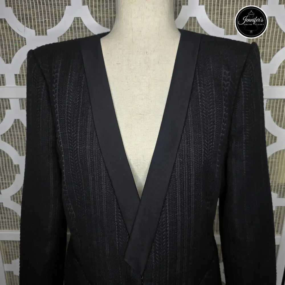 BCBGMaxAzria Black Textured Striping Pattern Crop Blazer Size L